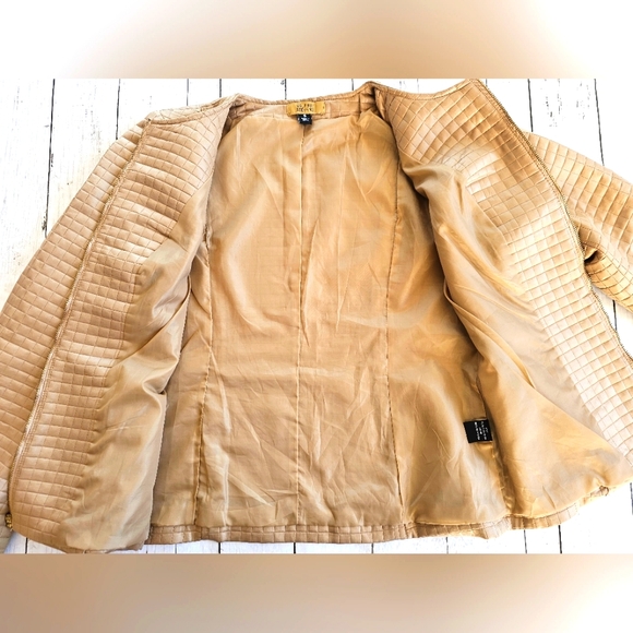 Valerie Stevens Luxury Quilted Gold Metallic Zip up Blazer Jacket Coat Pockets - Picture 7 of 13